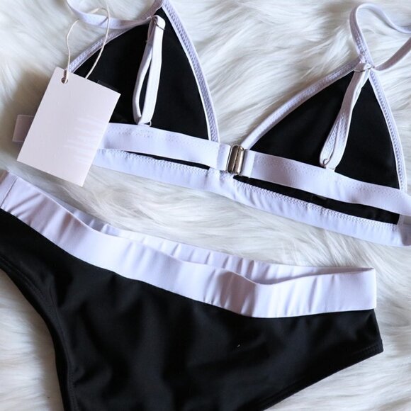 NEW Black White High Waisted Bikini Bathing Suit Swim Set Size Large - Picture 6 of 8